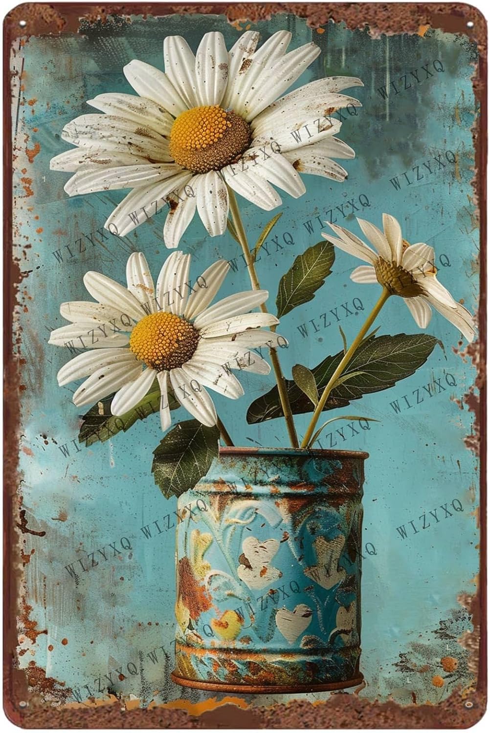 Vintage Collectible Signs - لافتات معدنية بتصميم زهرة الأقحوان البيضاء،