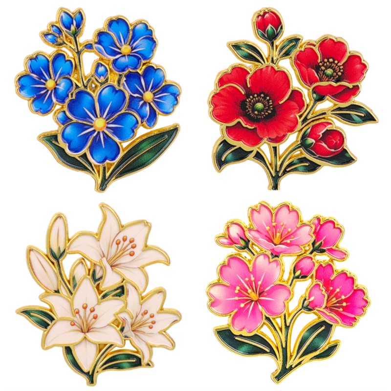 Vintage Items - دبوس زخرفي مينا ملون بنمط زهور
